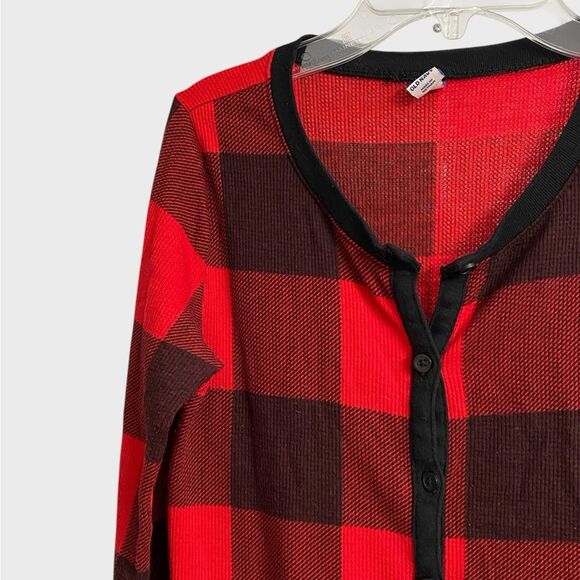 Old Navy Thermal Knit One-Piece Pajama Women's Sz L Red Black Plaid Cozy Buttons - Picture 6 of 16